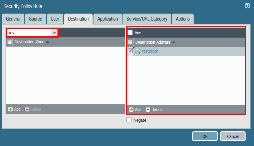Security Policy - Destination
